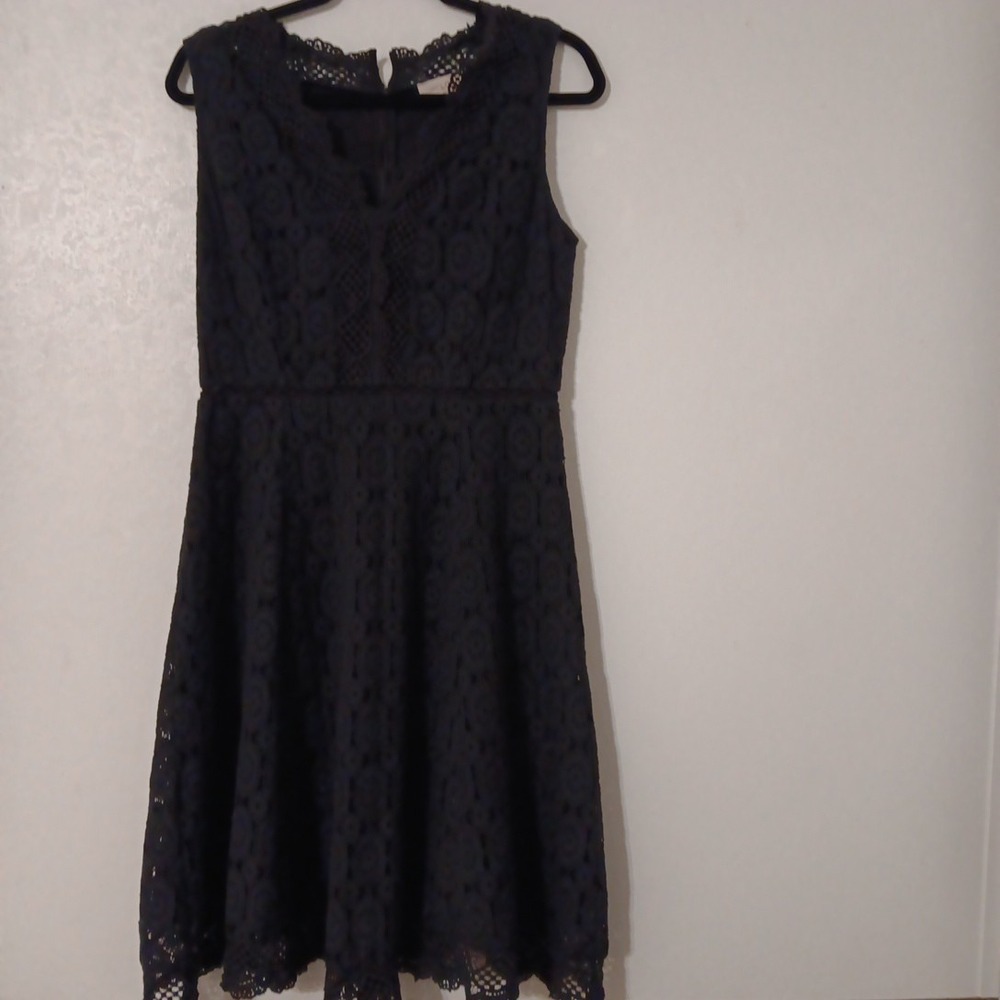 Loft Women's A-Line Dress Sz. 2 Black Floral Lined Lace- Back Zip Sleeveless...